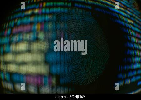 Nice fingerprint on the crumpled background of the code. Abstract computer script code. Software developer code. Stock Photo