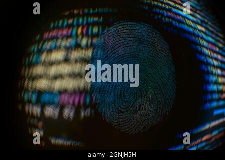 Nice fingerprint on the crumpled background of the code. Abstract computer script code. Software developer code. Stock Photo