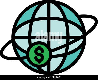 Global money broker icon. Outline global money broker vector icon color flat isolated Stock Vector