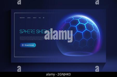 Sphere shield with hexagon pattern. Virus protection bubble. Sphere lines technology background. Magic orb vector illustration. Stock Vector