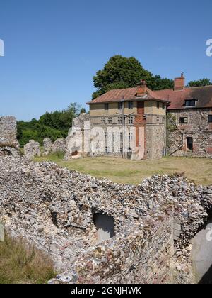14th-century Premonstratensian Leiston Abbey ruins and Tudor farmhouse in Suffolk, England UK