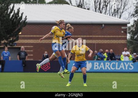 Liverpool, UK. 25th Sep, 2021. Players battle for the ball during the Barclays FA Womens Super League game between Everton and Birminghan City at Walton Hall Park in Liverpool, England Credit: SPP Sport Press Photo. /Alamy Live News Stock Photo