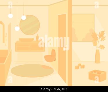 Orange monochrome bathroom flat color vector illustration Stock Vector