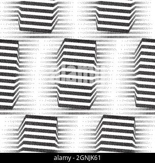 Modern op art stipple pattern with optical illusion. Seamless vector texture with op art stripes linear design. EPS 10. Stock Vector