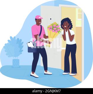 Delivering flowers 2D vector isolated illustration Stock Vector