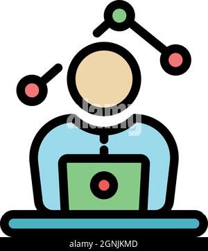 Laptop modern trader icon. Outline laptop modern trader vector icon color flat isolated Stock Vector