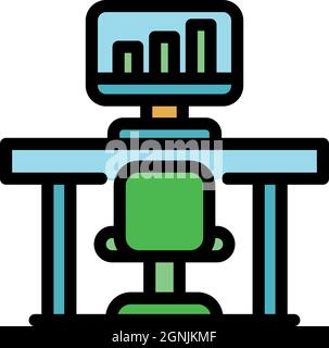 Trader home desktop icon. Outline trader home desktop vector icon color flat isolated Stock Vector