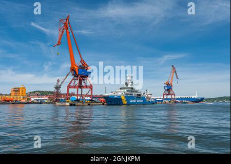 Gothenburg, Sweden – june 5 2011: Swedish coast guard KBV 003 Amfitrite at Cityvarvet shipyard. Stock Photo