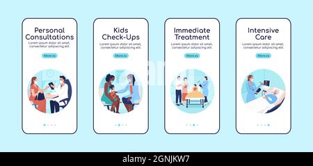 Hospital treatment onboarding mobile app screen flat vector template Stock Vector
