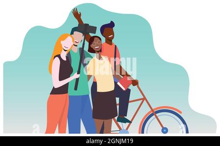 Group of teenager students posing for a picture Stock Vector