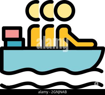 Illegal immigrants in boat icon. Outline illegal immigrants in boat vector icon color flat isolated Stock Vector