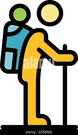 Immigrant with children backpack icon. Outline immigrant with children backpack vector icon color flat isolated Stock Vector