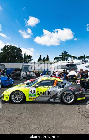 Vallelunga, italy september 19th 2021 Aci racing weekend. Race car in circuit paddock Porsche carrera side view with people Stock Photo