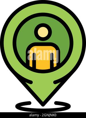 Illegal immigrants gps pin icon. Outline illegal immigrants gps pin vector icon color flat isolated Stock Vector