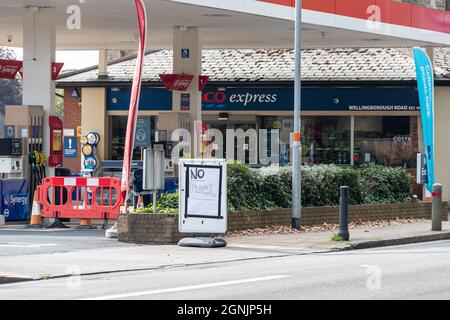 Northampton, 26th September 2021. Fuel shortage. Tesco's Wellingborough road sold out out after people queuing all day yesterday, due to lack of HGV drivers. Credit: Keith J Smith./Alamy Live News. Stock Photo