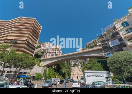 Monaco, Monaco - July 08 2008: Boulevard du Larvotto passing in front of Sainte-D?vote Chapel Stock Photo