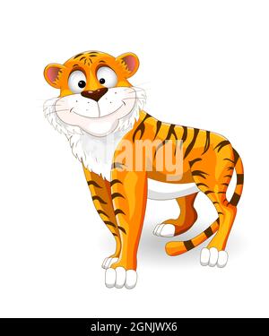 Cartoon smiling tiger on a white background. Stock Vector