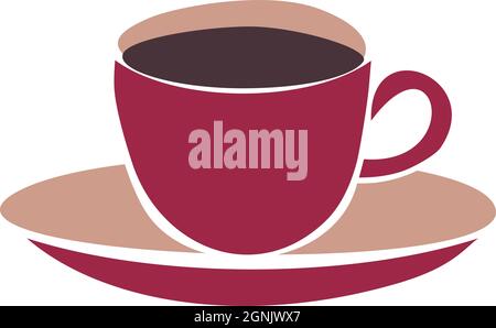 Vector illustration of coffee cup with saucer. Red cup with coffee. Stock Vector