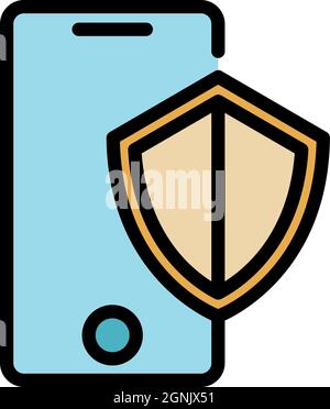 Protected iphone icon. Outline protected iphone vector icon color flat isolated Stock Vector