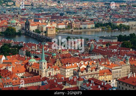 View of Prague from the great south tower of St. Vitus cathedral, Czech Republic Stock Photo