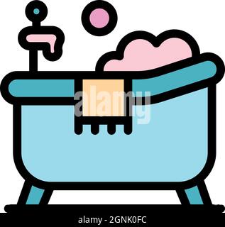 Home bathtub icon. Outline home bathtub vector icon color flat isolated Stock Vector