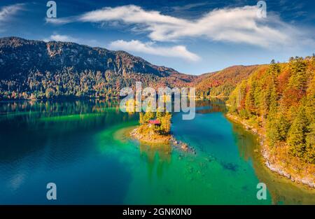 An aerial view of a beautiful eibsee lake with little islands Stock ...