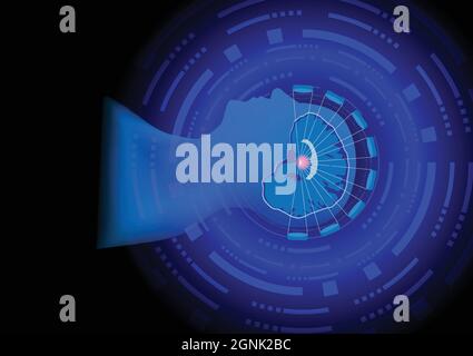 Concepts of high intensity focus ultrasound for the treatment of neurological disease, tremor, parkinson disease, epilepsy. Futuristic background. Stock Vector