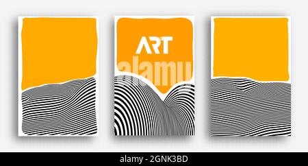 Vector Poster Set. Psychedelic pattern background optical illusion vector. Abstract 3d black and white lines background. Stock Vector