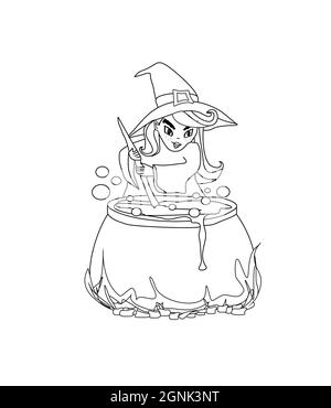 Halloween witch preparing potion Stock Vector