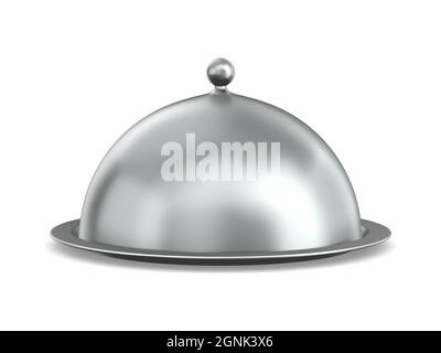 metallic cloche on white background. Isolated 3d illustration Stock Photo