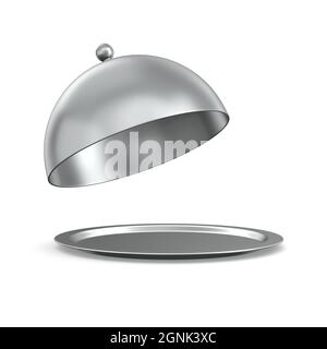 open metallic cloche on white background. Isolated 3d illustration Stock Photo