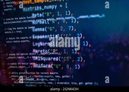 SEO optimization. Modern tech. PHP syntax highlighted. Writing programming functions on laptop. Big data and Internet of things trend. Stock Photo