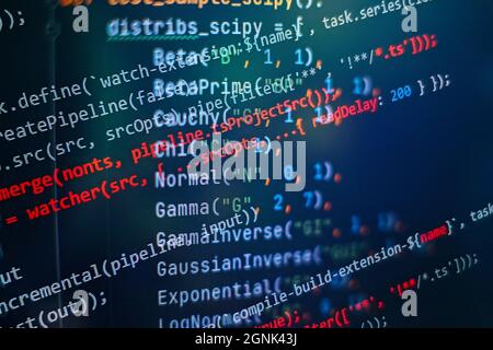 SEO optimization. Modern tech. PHP syntax highlighted. Writing programming functions on laptop. Big data and Internet of things trend. Stock Photo