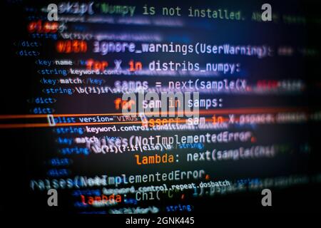 SEO optimization. Modern tech. PHP syntax highlighted. Writing programming functions on laptop. Big data and Internet of things trend. Stock Photo