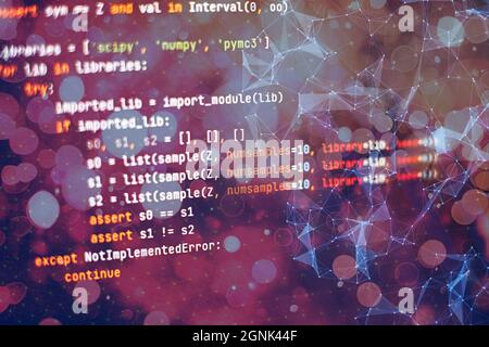 SEO optimization. Modern tech. PHP syntax highlighted. Writing programming functions on laptop. Big data and Internet of things trend. Stock Photo
