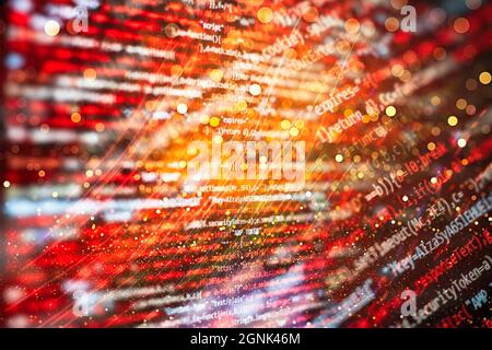 Computer script. Web develop company web interface icon for software design concept. PHP code abstract technology background. Stock Photo