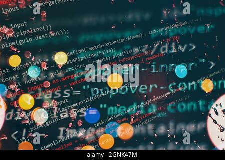 Website development. Server logs analysis. Closeup developing programming and coding technologies. Developer working on web sites codes in office. Stock Photo