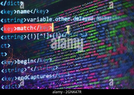 Website development. Server logs analysis. Closeup developing programming and coding technologies. Developer working on web sites codes in office. Stock Photo