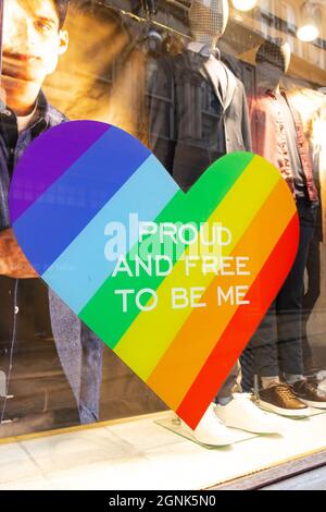 rainbow heart and mannequin shop window display at Birmingham