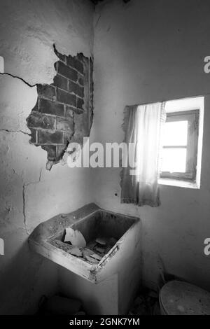 Remains of toilet of abandoned building of the gold mines of Rodalquilar village in Almeria province, Andalusia community, Spain. Stock Photo