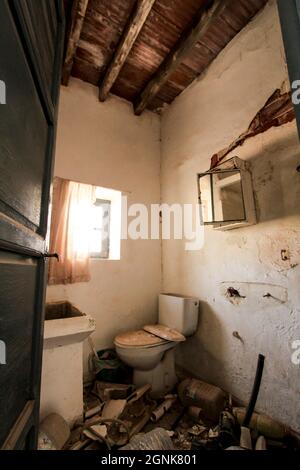 Remains of toilet of abandoned building of the gold mines of Rodalquilar village in Almeria province, Andalusia community, Spain. Stock Photo