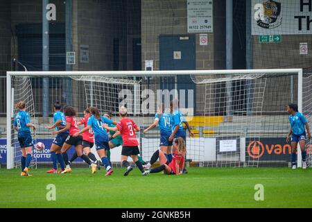 Dartford, UK. 26th Sep, 2021. Coventry United goal (0-1) during the FA Women's Championship game between London City Lionesses and Coventry United at Princes Park in Dartford Credit: SPP Sport Press Photo. /Alamy Live News Stock Photo