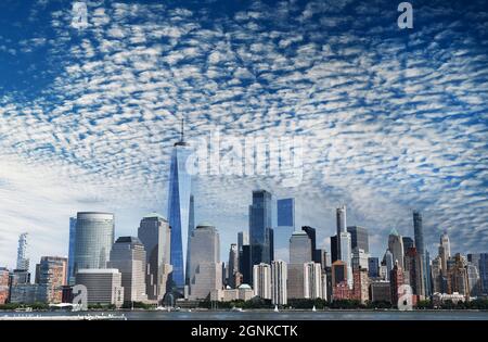 CITY CRUSH: A view across the river from the Jersey city waterfront offers up a beautifully scenic look at the New York cityscape. Stock Photo