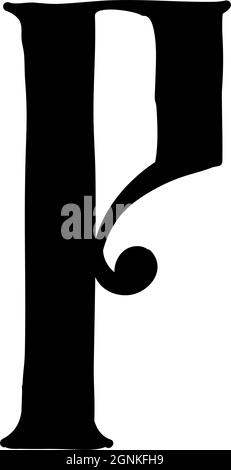 Latin letter P. Vector. Logo for the company. Icon for the site. Separate letter from the alphabet. Gothic neo-Russian ancient style of 17-19 centurie Stock Vector