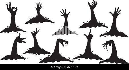 Hands crawling out of the ground halloween on a white background - Vector illustration Stock Vector