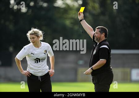 London, UK. 26th Sep, 2021. Rachel Ahearne (20 Dartford) receives a booking at the London and South East Regional Womens Premier League game between Dulwich Hamlet and Dartford at Champion Hill in London, England. Credit: SPP Sport Press Photo. /Alamy Live News Stock Photo