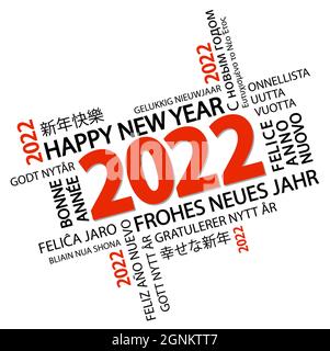 eps vector file with word cloud with new year 2022 greetings and white background Stock Vector