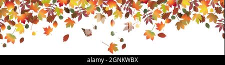 eps vector file with end of summer or fall colored leaves on upper side, seamless panorama style background Stock Vector