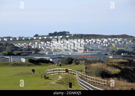 Caravan site on the cliff-top just west of Cromer, Norfolk, England Stock Photo