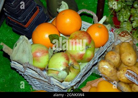 Fruit and vegetables on display at a  Harvest Festival service Stock Photo